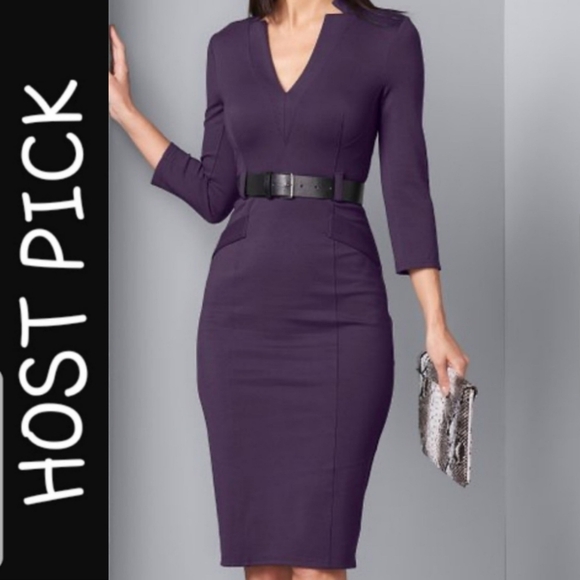 Venus Dark Purple V-Neck Sheath Fitted Dress NEW - Picture 8 of 8